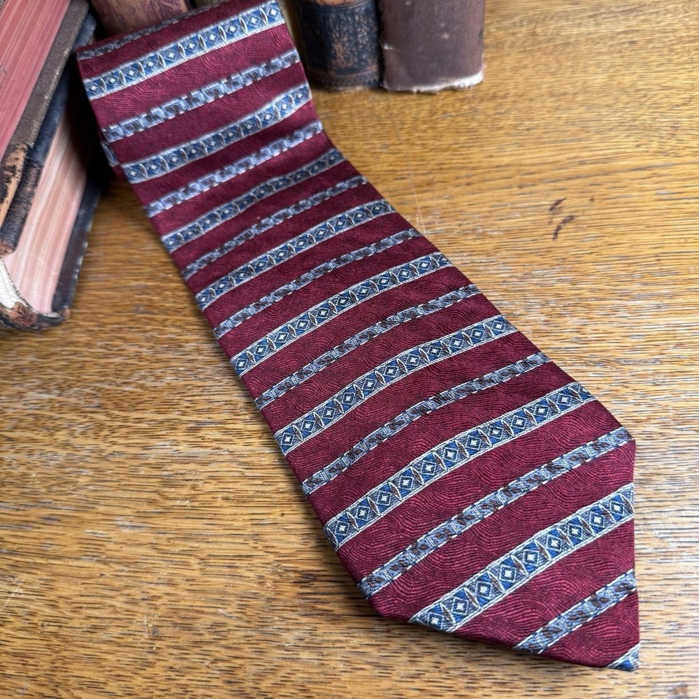 Enzo Fellini Neck Tie From Paris Roma  All Silk Handmade Red Stripe 4" W X 64"L